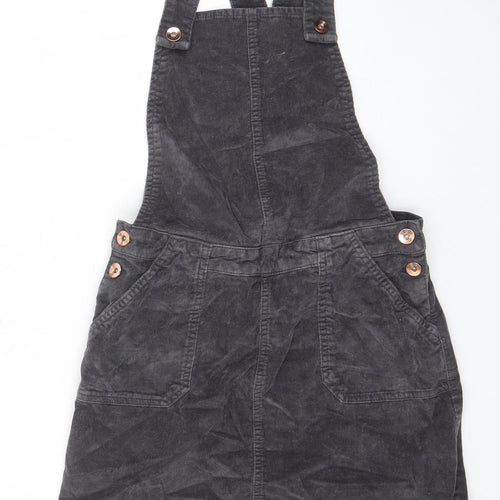 George Girls Grey Cotton Pinafore/Dungaree Dress Size 11-12 Years Square Neck Button