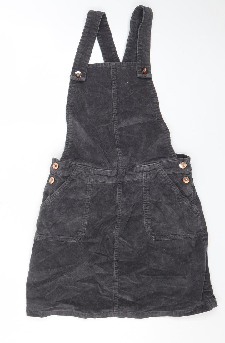 George Girls Grey Cotton Pinafore/Dungaree Dress Size 11-12 Years Square Neck Button
