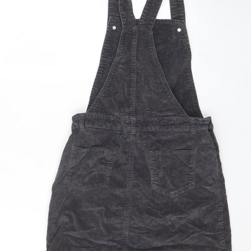 George Girls Grey Cotton Pinafore/Dungaree Dress Size 11-12 Years Square Neck Button