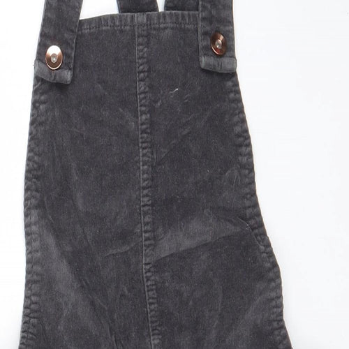 George Girls Grey Cotton Pinafore/Dungaree Dress Size 11-12 Years Square Neck Button
