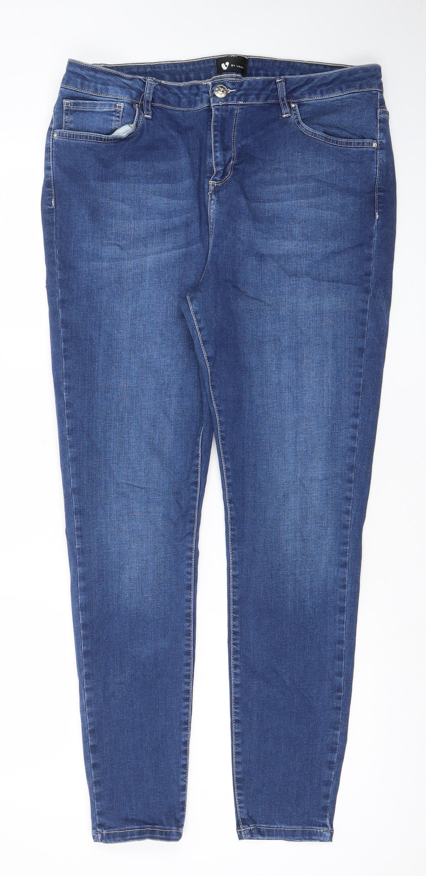 Very Womens Blue Cotton Skinny Jeans Size 18 L28 in Regular Zip