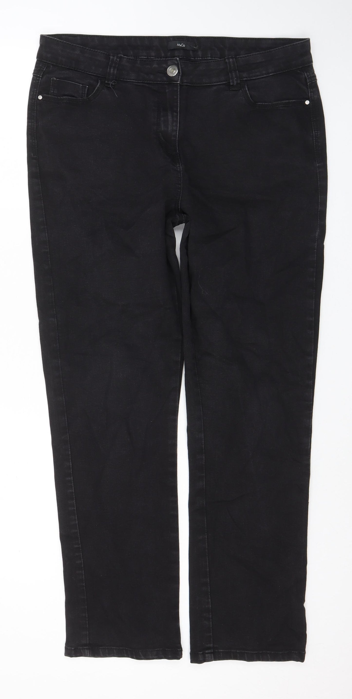 M&Co Womens Blue Cotton Straight Jeans Size 14 L28 in Regular Zip