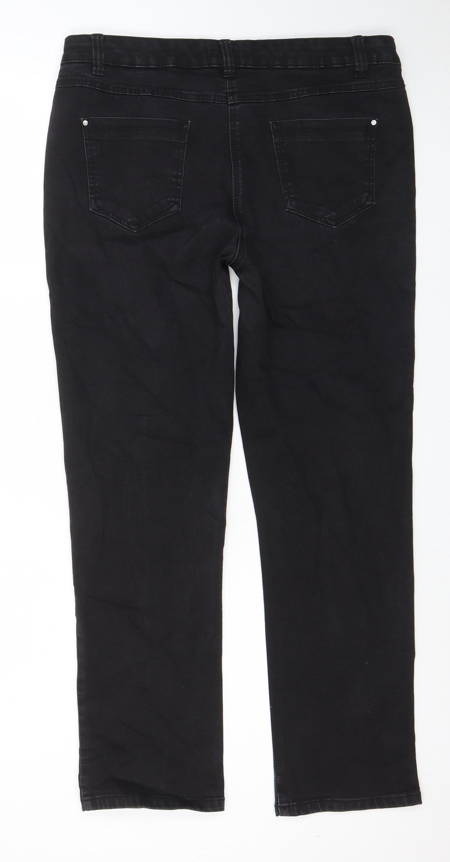 M&Co Womens Blue Cotton Straight Jeans Size 14 L28 in Regular Zip