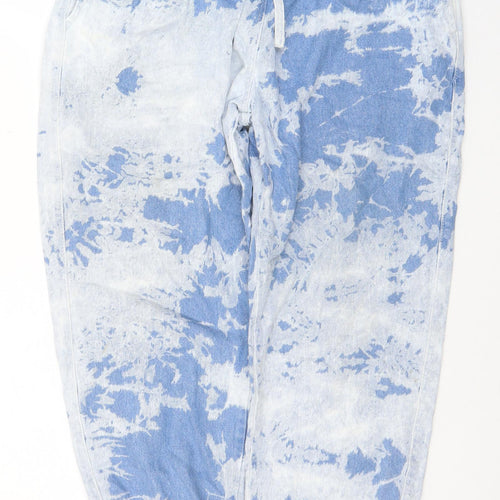NEXT Womens Blue Cotton Tapered Jeans Size 12 L30 in Regular Drawstring - Tie Dye