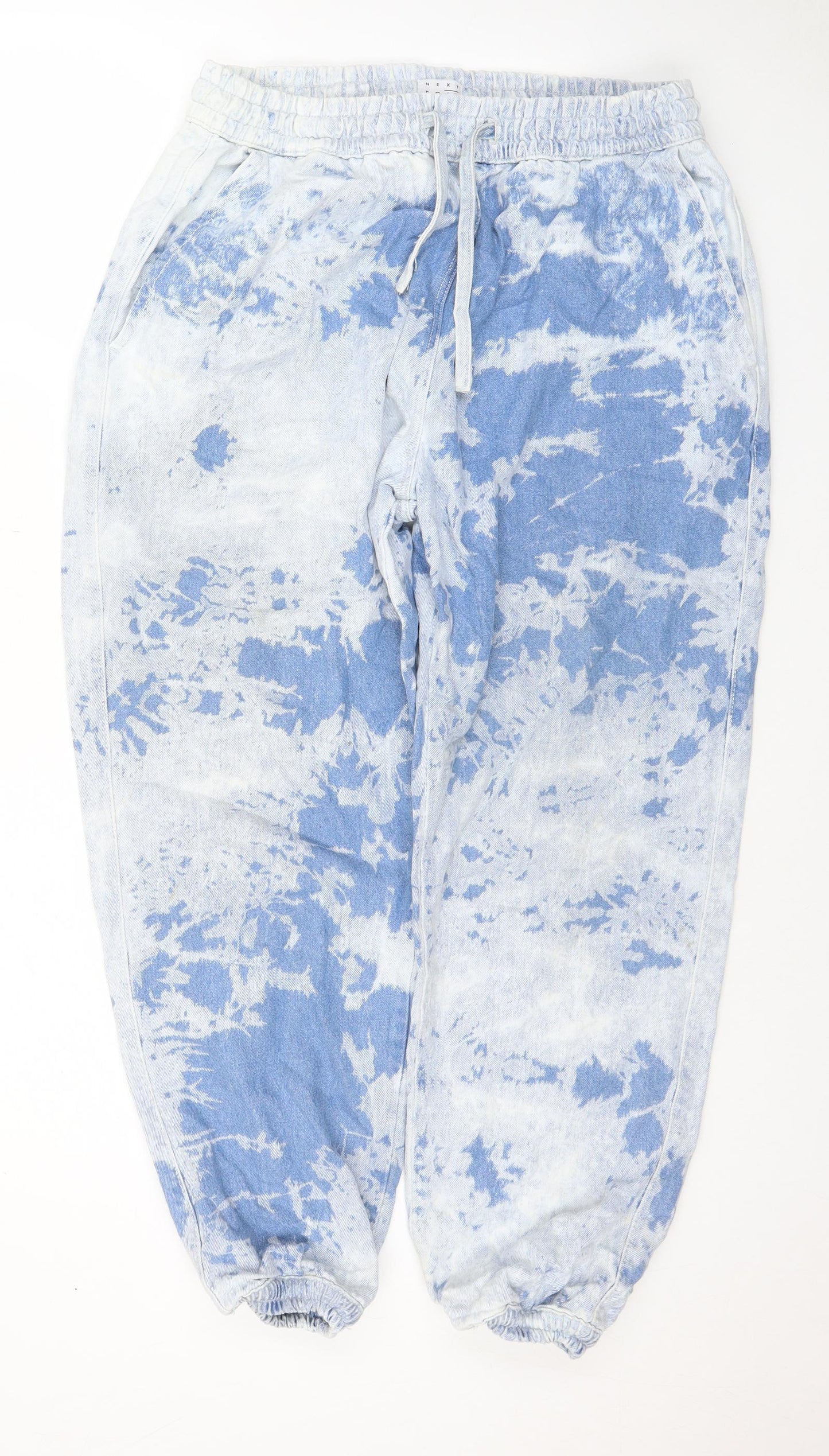 NEXT Womens Blue Cotton Tapered Jeans Size 12 L30 in Regular Drawstring - Tie Dye