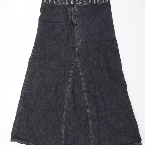 Wallis Womens Blue Cotton Maxi Skirt Size 12 Hook & Eye