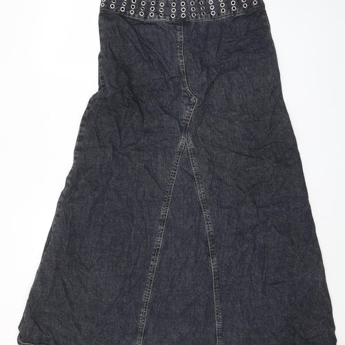 Wallis Womens Blue Cotton Maxi Skirt Size 12 Hook & Eye