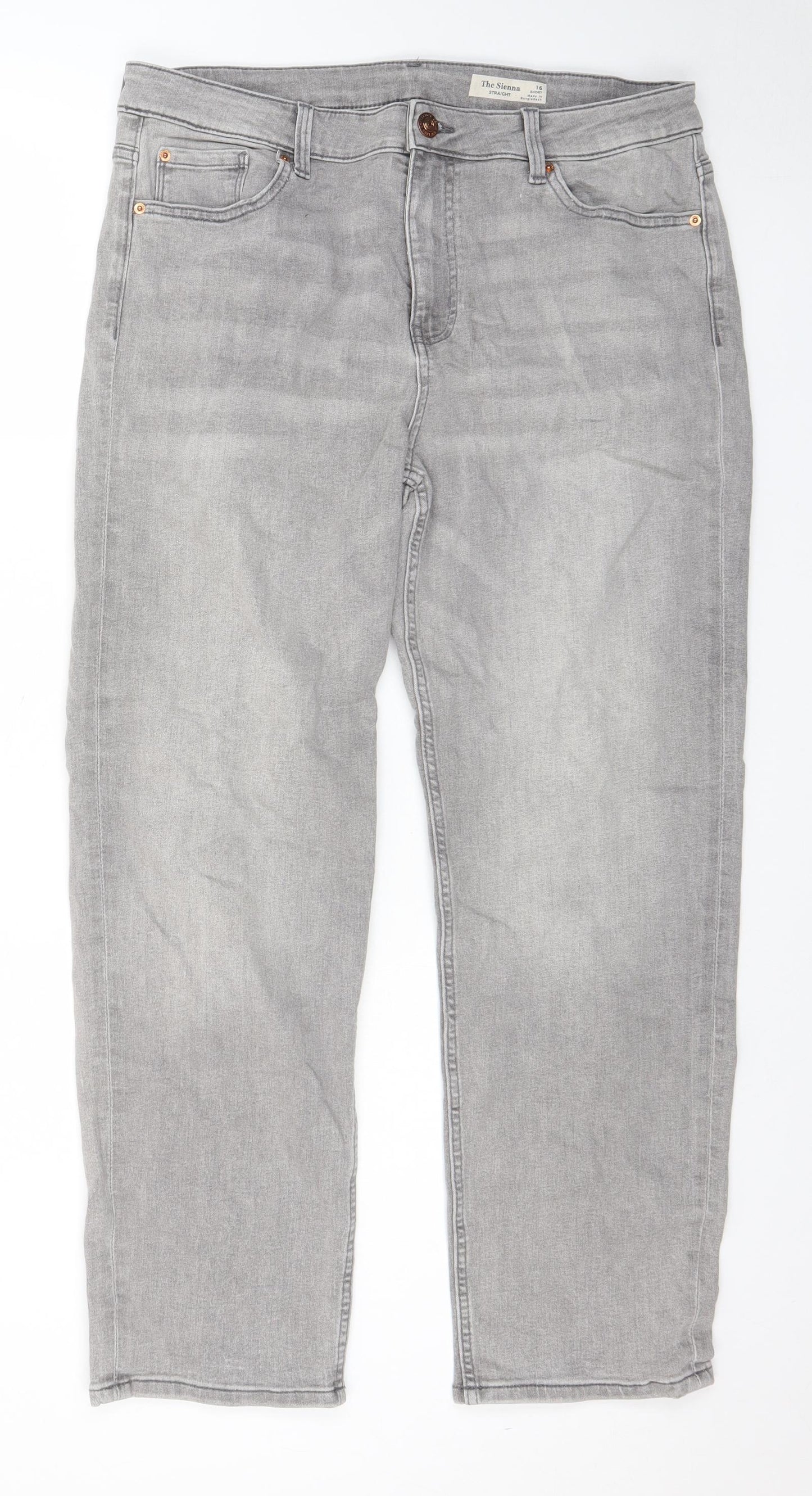 Marks and Spencer Womens Grey Cotton Straight Jeans Size 16 L27 in Regular Zip