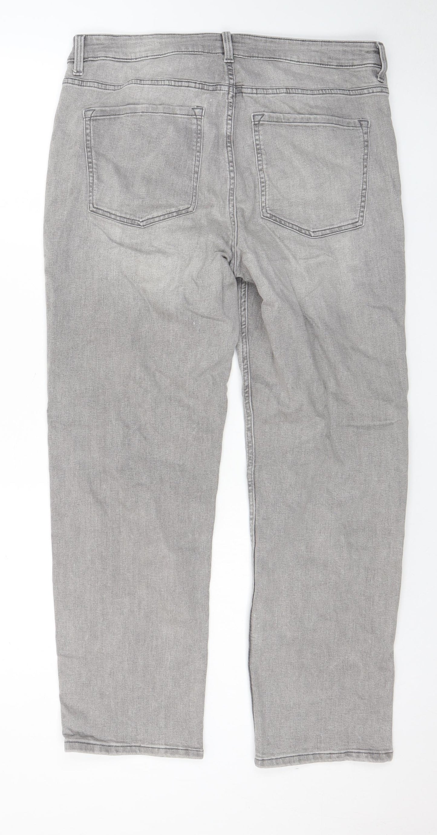 Marks and Spencer Womens Grey Cotton Straight Jeans Size 16 L27 in Regular Zip
