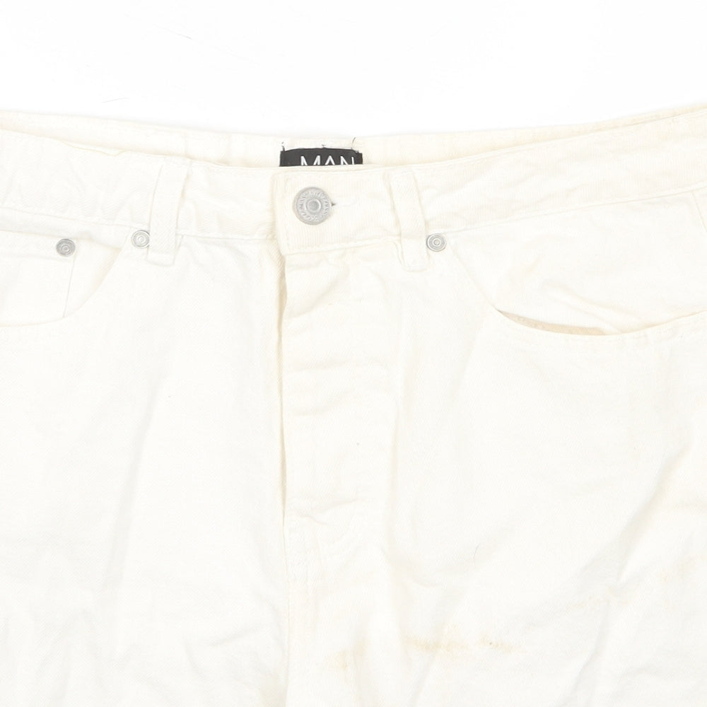 Boohoo Mens Ivory Cotton Bermuda Shorts Size 32 in L8 in Regular Zip