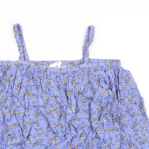 Marks and Spencer Girls Blue Floral Viscose Basic Blouse Size 12-13 Years Square Neck - Cold Shoulder