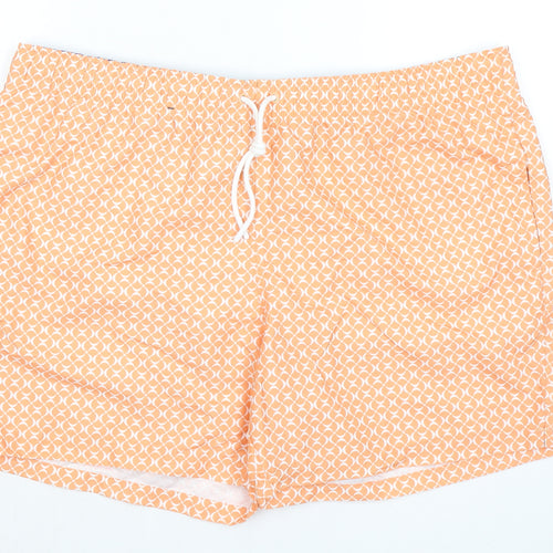 Marks and Spencer Mens Orange Geometric Polyester Bermuda Shorts Size 2XL Regular Drawstring - Inside Leg 5.5