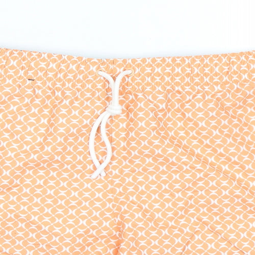 Marks and Spencer Mens Orange Geometric Polyester Bermuda Shorts Size 2XL Regular Drawstring - Inside Leg 5.5