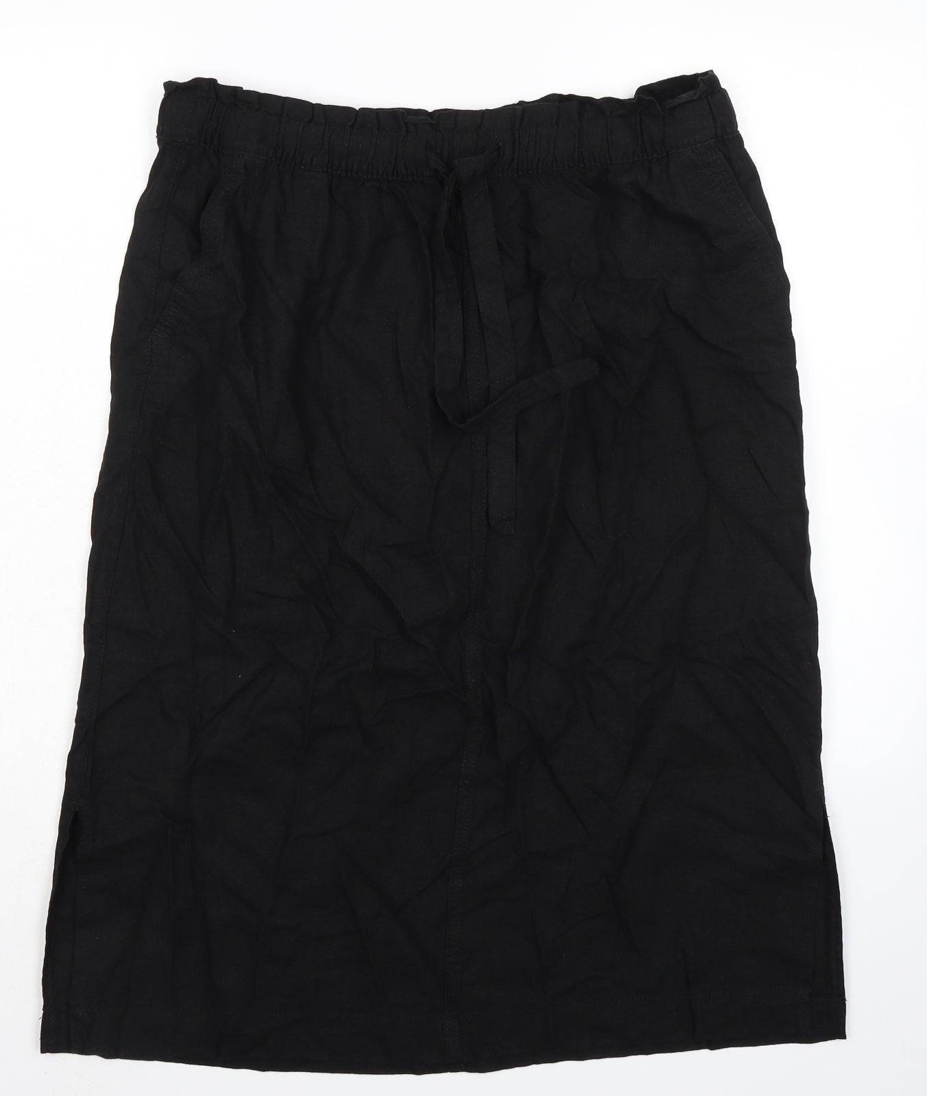 Marks and Spencer Womens Black Linen A-Line Skirt Size 16 - Elasticated Waist