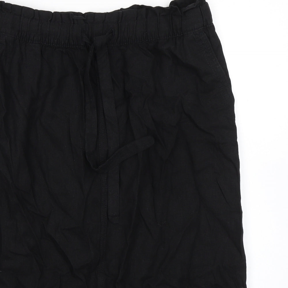 Marks and Spencer Womens Black Linen A-Line Skirt Size 16 - Elasticated Waist