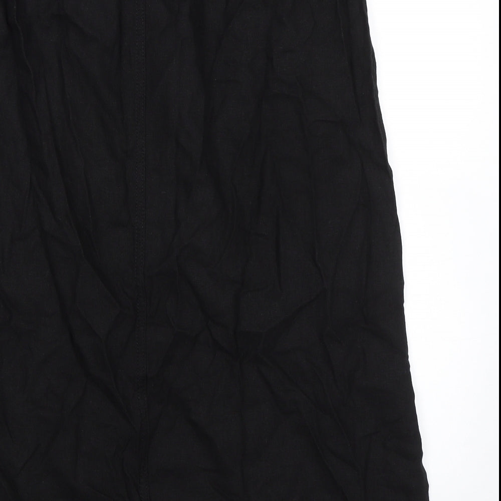 Marks and Spencer Womens Black Linen A-Line Skirt Size 16 - Elasticated Waist