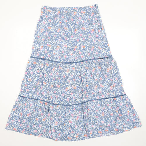 Marks and Spencer Womens Blue Floral Viscose Peasant Skirt Size 12 Zip