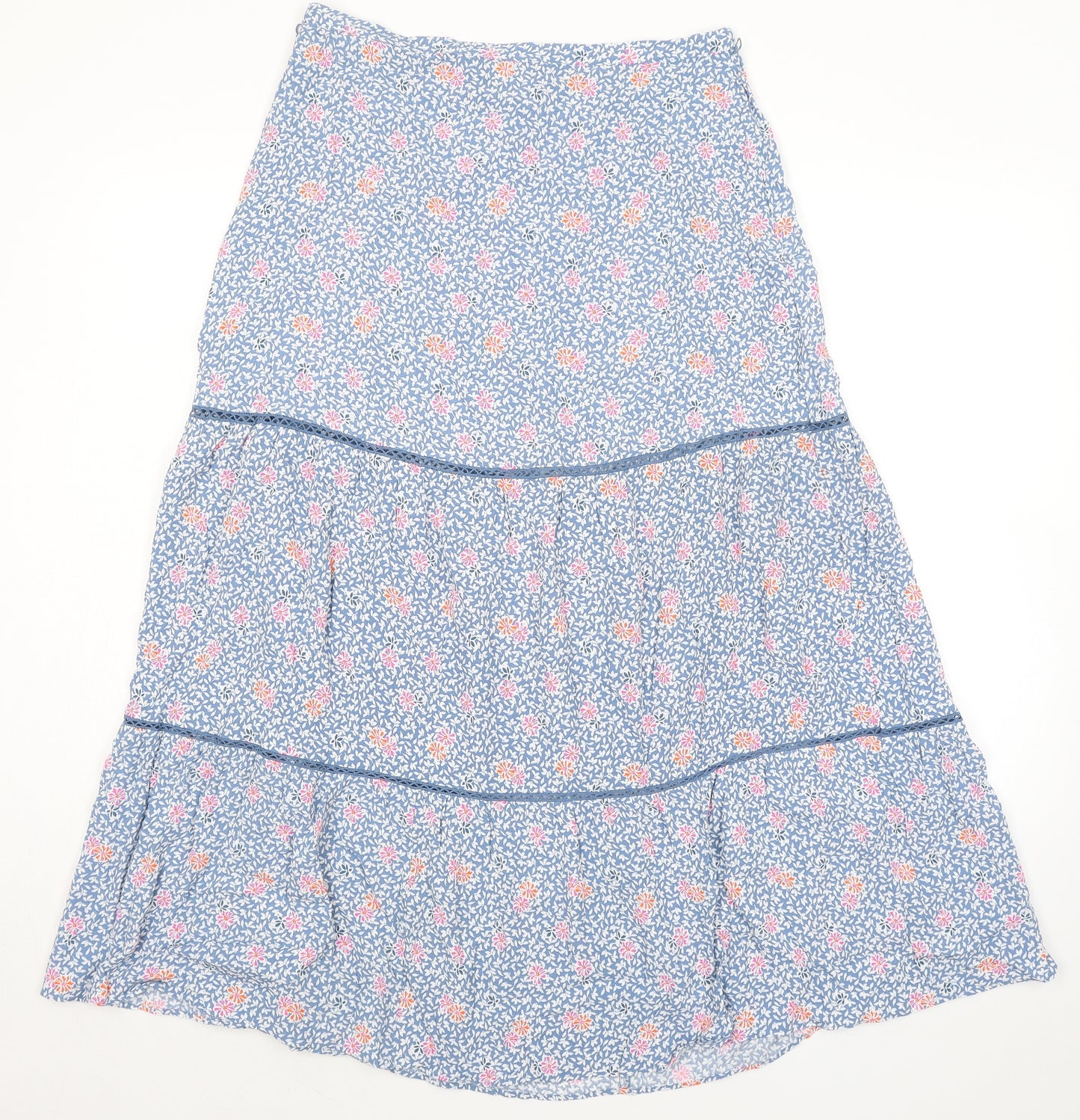 Marks and Spencer Womens Blue Floral Viscose Peasant Skirt Size 12 Zip