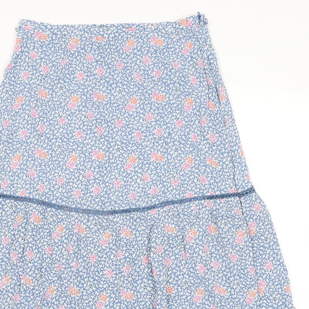 Marks and Spencer Womens Blue Floral Viscose Peasant Skirt Size 12 Zip