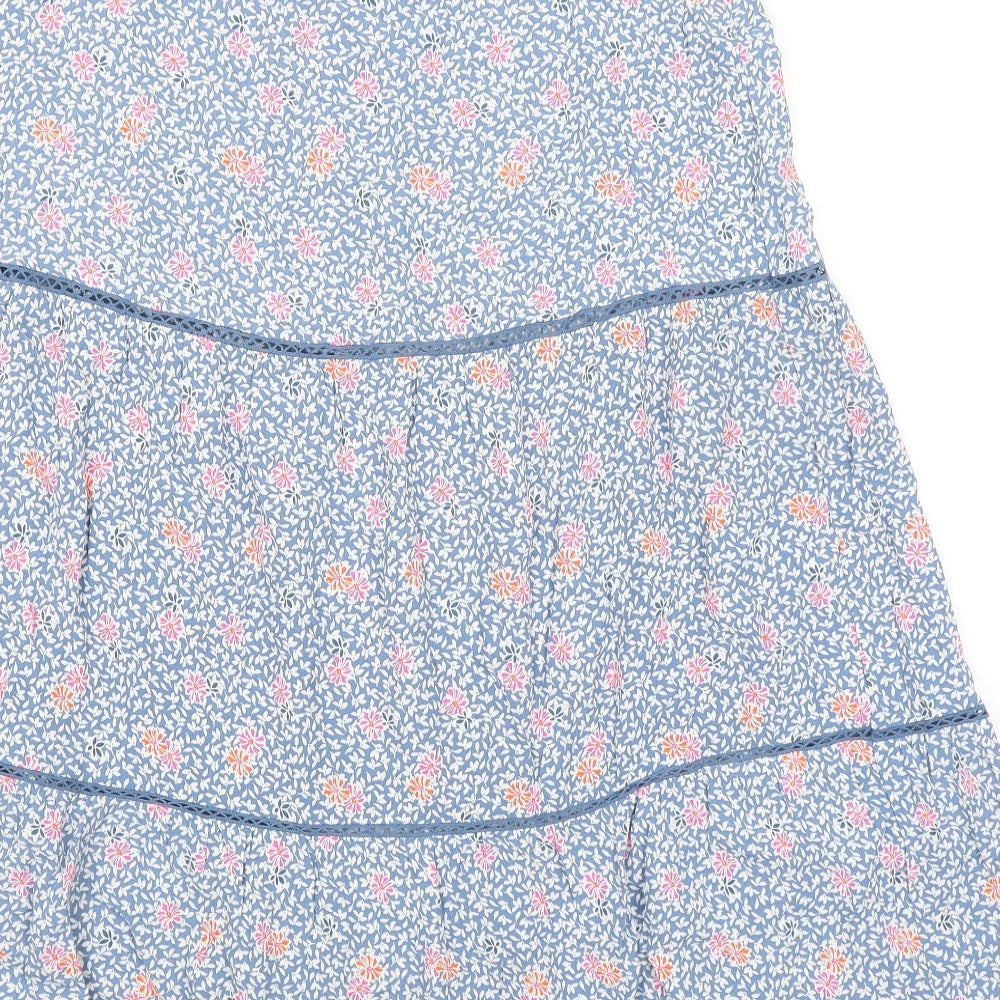 Marks and Spencer Womens Blue Floral Viscose Peasant Skirt Size 12 Zip