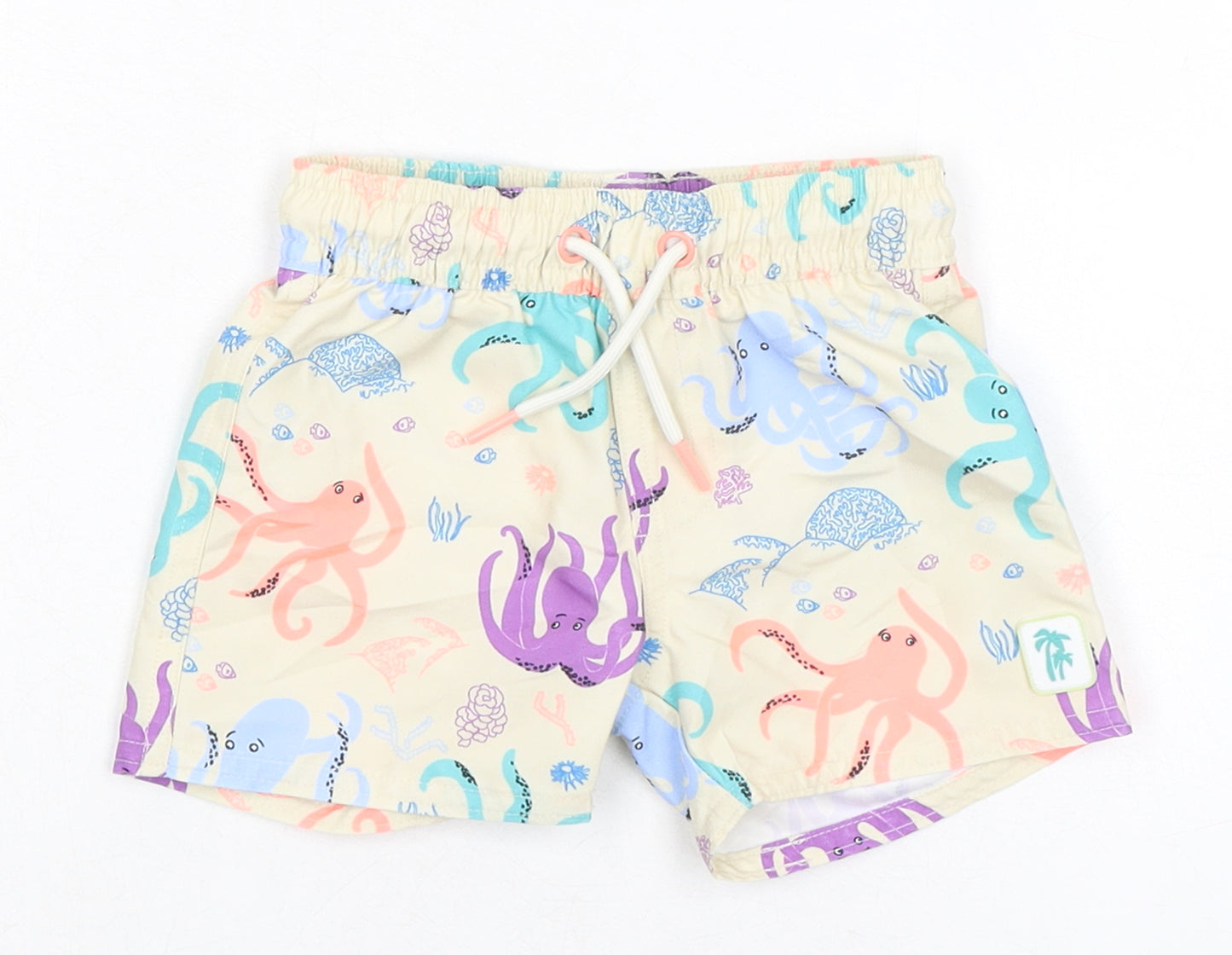 Marks and Spencer Baby Multicoloured 100% Polyester Cropped Trousers Size 6-9 Months Drawstring - Octopus, Swim Shorts