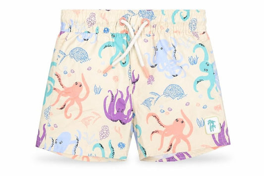Front view of Marks & Spencer Baby Multicoloured 100% Polyester Cropped Trousers, Months Drawstring - Octopus, Swim Shorts