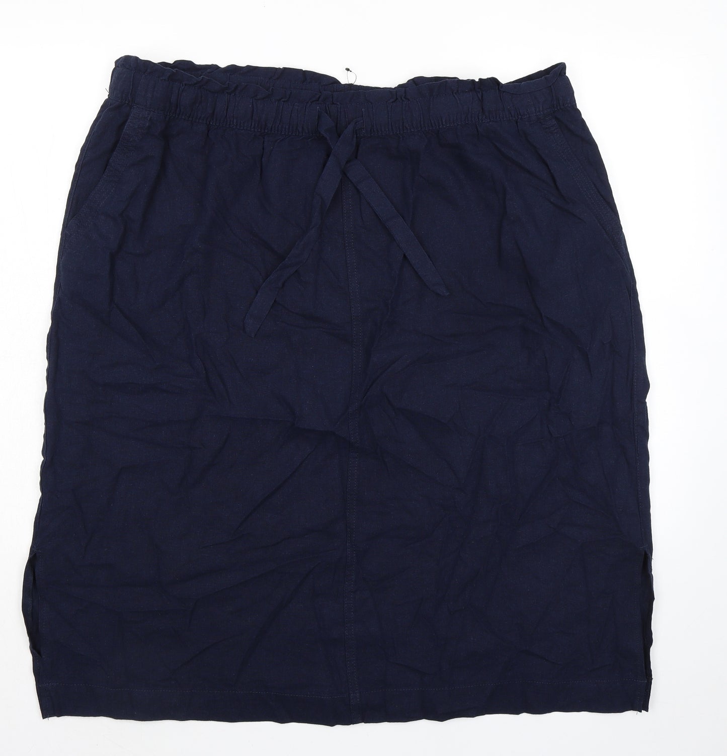 Marks and Spencer Womens Blue Linen A-Line Skirt Size 24 - Elasticated Waist