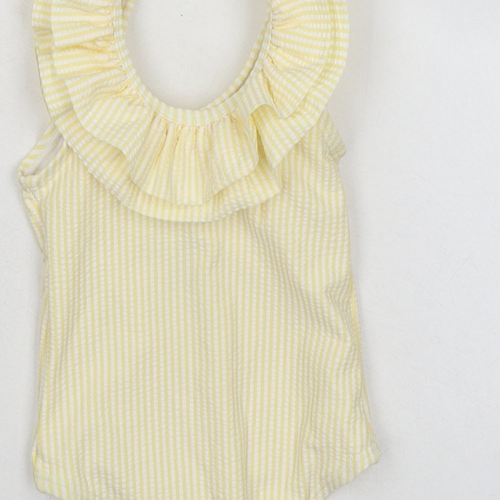 Marks and Spencer Girls Yellow Striped Polyester Babygrow One-Piece Size 9-12 Months - Swim Suit