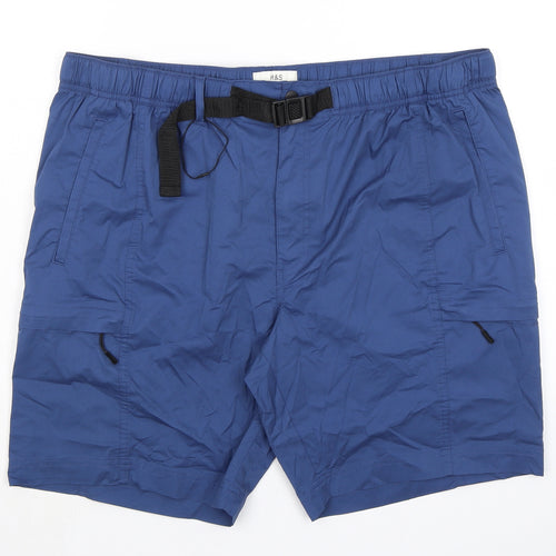 Marks and Spencer Mens Blue Cotton Cargo Shorts Size 44 in L8 in Regular Zip