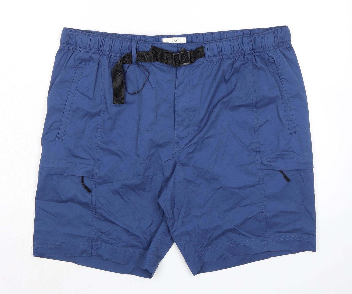 Marks and Spencer Mens Blue Cotton Cargo Shorts Size 44 in L8 in Regular Zip