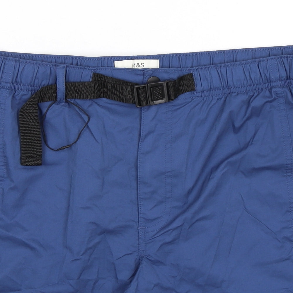 Marks and Spencer Mens Blue Cotton Cargo Shorts Size 44 in L8 in Regular Zip