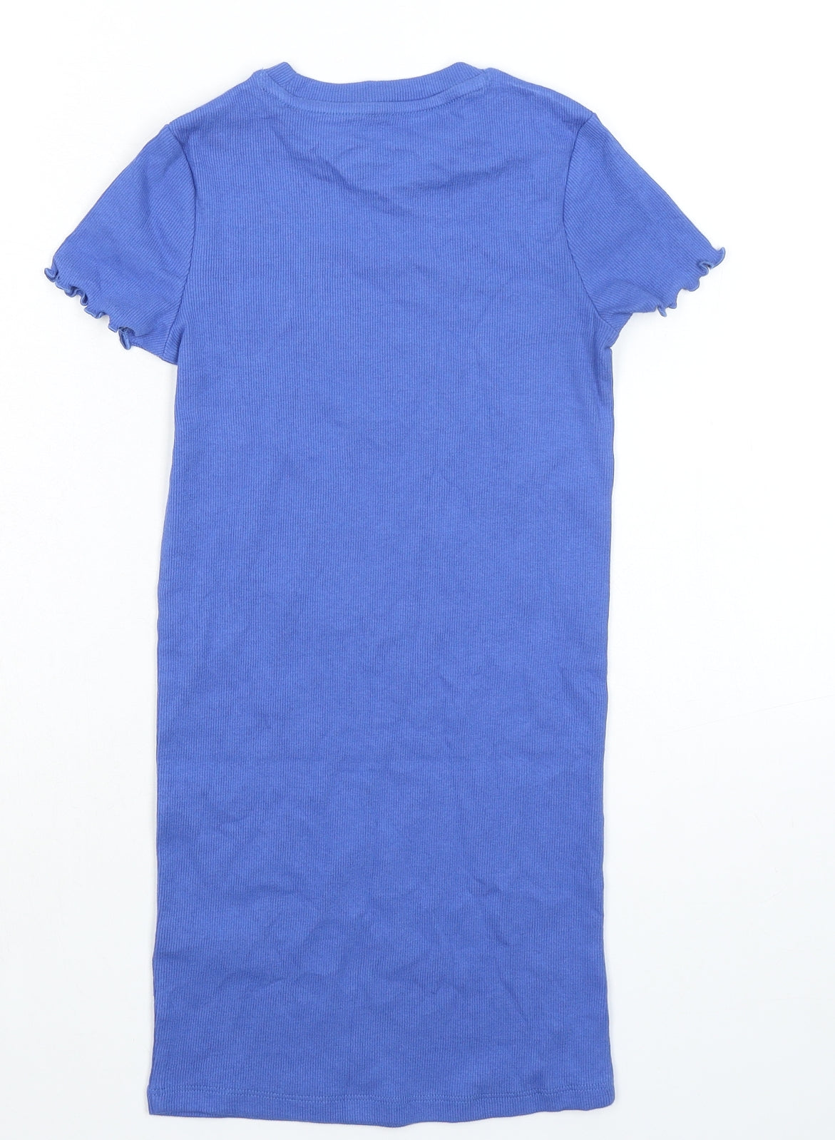 Marks and Spencer Girls Blue Cotton T-Shirt Dress Size 6-7 Years Crew Neck - Ribbed