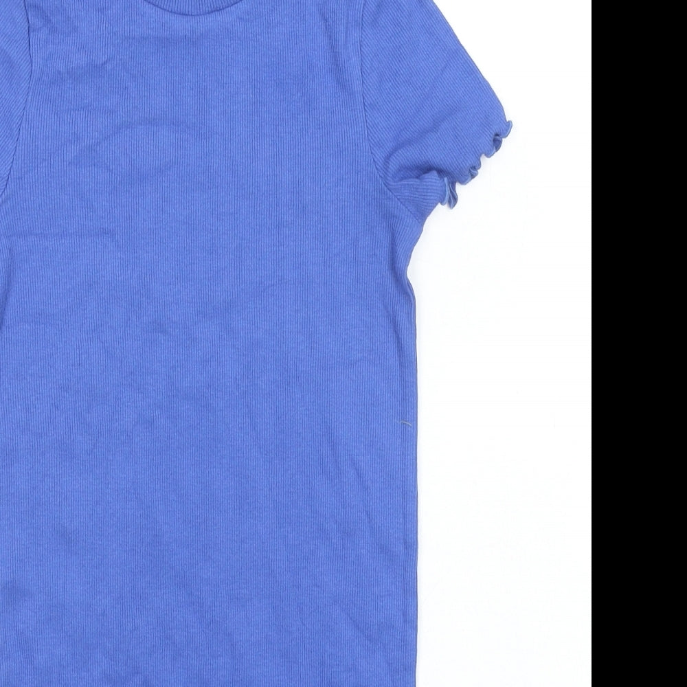 Marks and Spencer Girls Blue Cotton T-Shirt Dress Size 6-7 Years Crew Neck - Ribbed