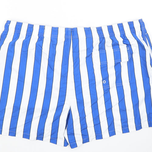 Marks and Spencer Mens Blue Striped Polyester Bermuda Shorts Size 3XL Regular Drawstring - Inside Leg 5in