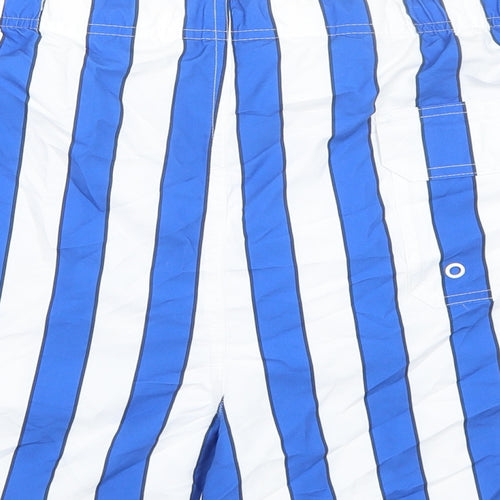 Marks and Spencer Mens Blue Striped Polyester Bermuda Shorts Size 3XL Regular Drawstring - Inside Leg 5in