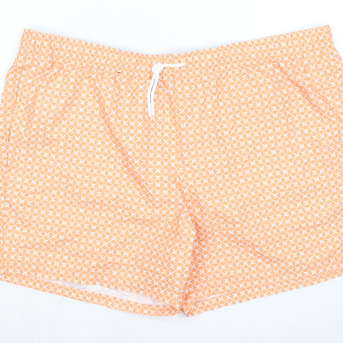 Marks and Spencer Mens Orange Geometric Polyester Bermuda Shorts Size 3XL Regular Drawstring - Inside Leg 5in