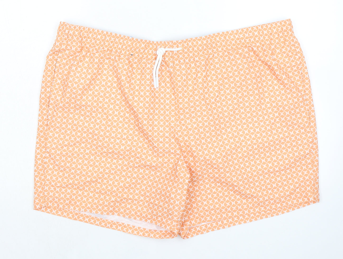 Marks and Spencer Mens Orange Geometric Polyester Bermuda Shorts Size 3XL Regular Drawstring - Inside Leg 5in