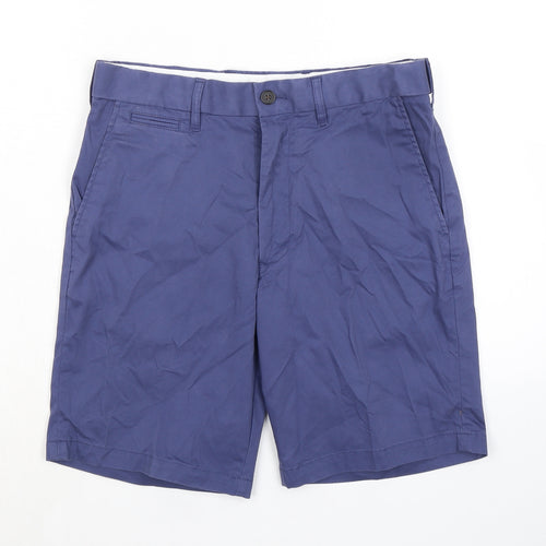 Marks and Spencer Mens Blue Cotton Chino Shorts Size 30 in L9 in Regular Zip