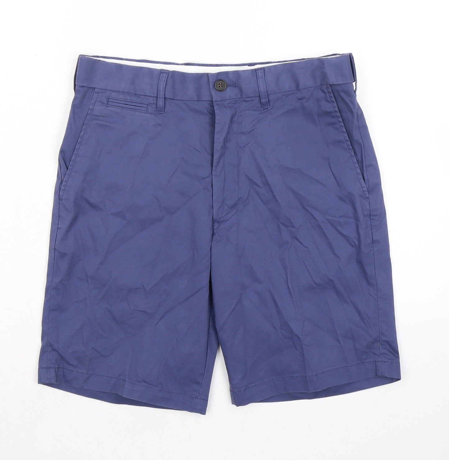 Marks and Spencer Mens Blue Cotton Chino Shorts Size 30 in L9 in Regular Zip