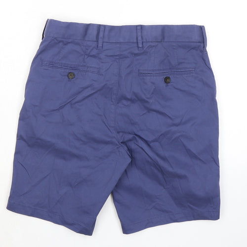 Marks and Spencer Mens Blue Cotton Chino Shorts Size 30 in L9 in Regular Zip