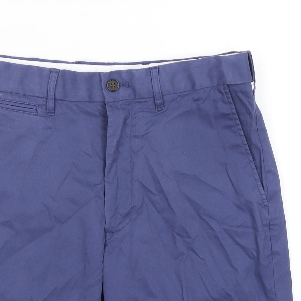 Marks and Spencer Mens Blue Cotton Chino Shorts Size 30 in L9 in Regular Zip