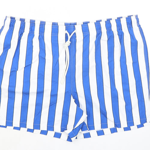 Marks and Spencer Mens Blue Striped Polyester Bermuda Shorts Size 3XL Regular Drawstring - Inside Leg 5in, Swim Shorts