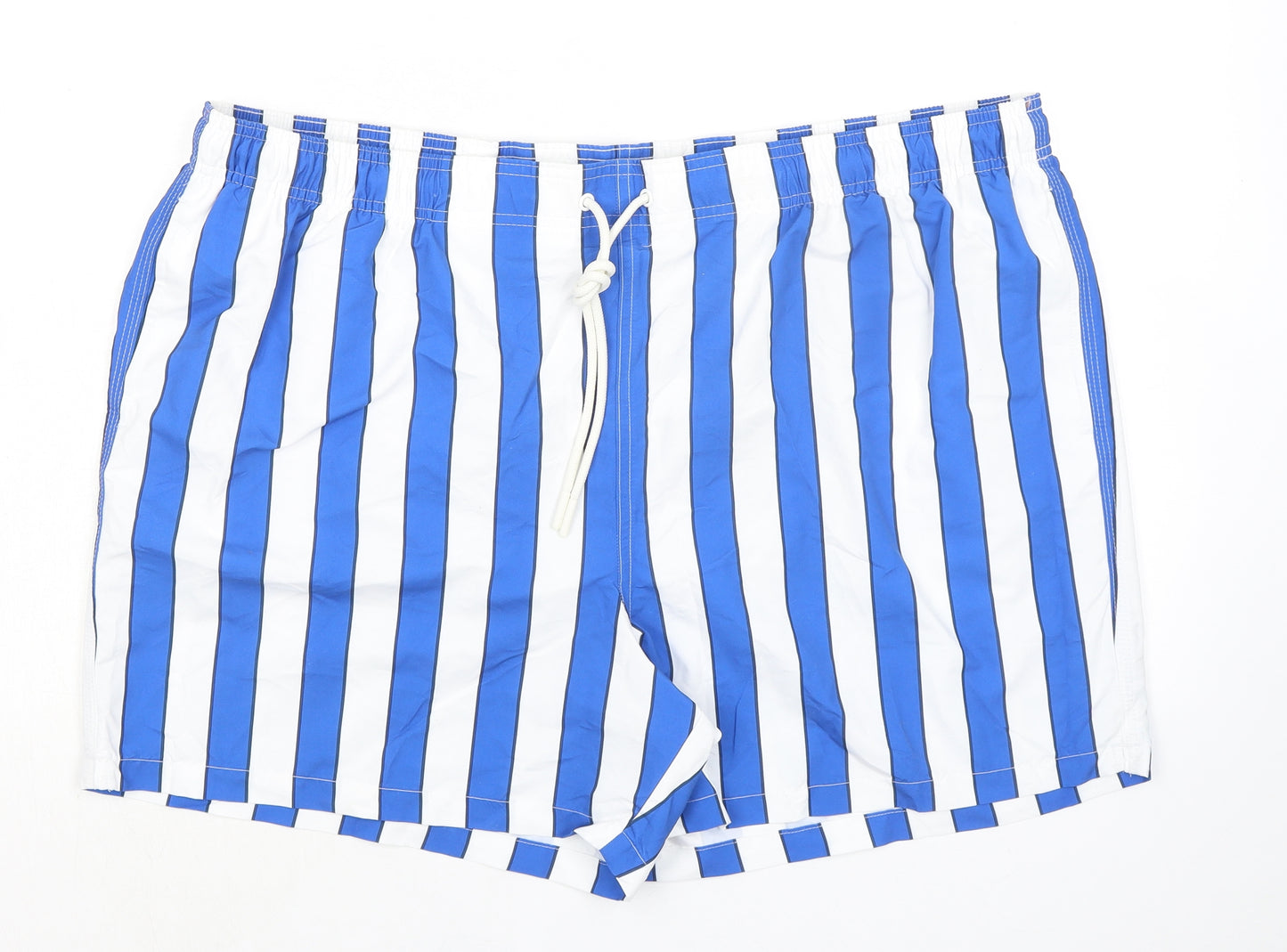 Marks and Spencer Mens Blue Striped Polyester Bermuda Shorts Size 3XL Regular Drawstring - Inside Leg 5in, Swim Shorts
