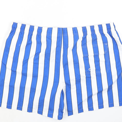 Marks and Spencer Mens Blue Striped Polyester Bermuda Shorts Size 3XL Regular Drawstring - Inside Leg 5in, Swim Shorts