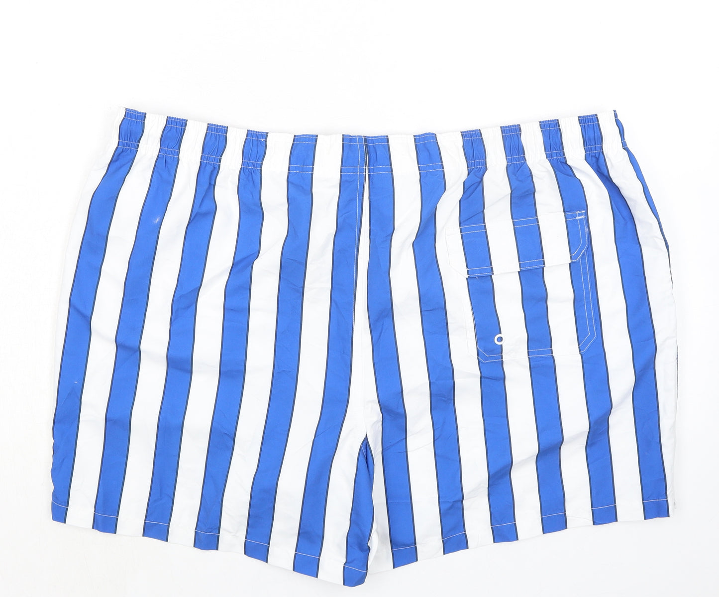 Marks and Spencer Mens Blue Striped Polyester Bermuda Shorts Size 3XL Regular Drawstring - Inside Leg 5in, Swim Shorts