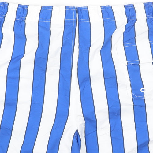 Marks and Spencer Mens Blue Striped Polyester Bermuda Shorts Size 3XL Regular Drawstring - Inside Leg 5in, Swim Shorts