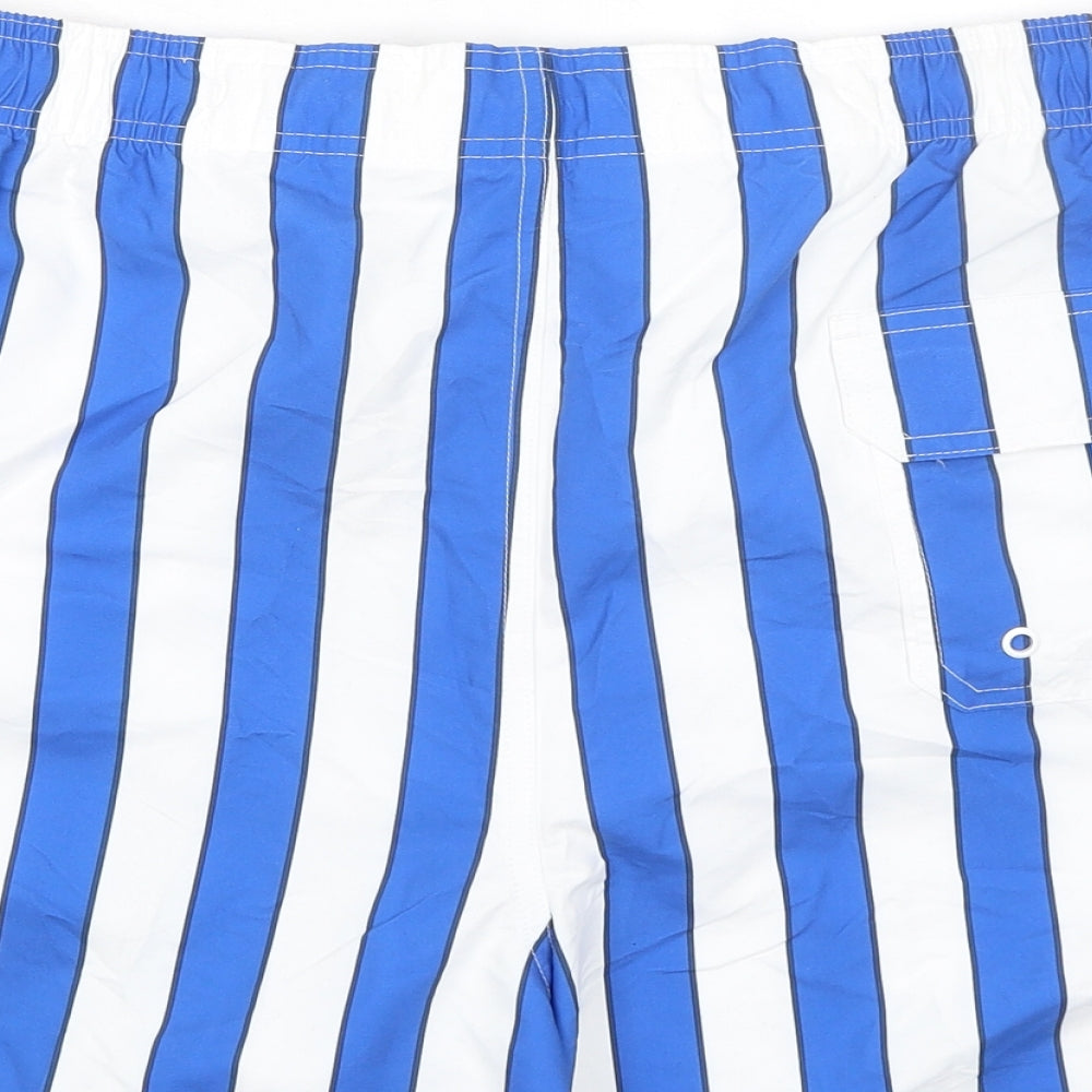 Marks and Spencer Mens Blue Striped Polyester Bermuda Shorts Size 3XL Regular Drawstring - Inside Leg 5in, Swim Shorts