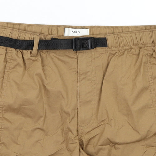 Marks and Spencer Mens Brown Cotton Cargo Shorts Size 40 in L8 in Regular Zip - Zip Pockets