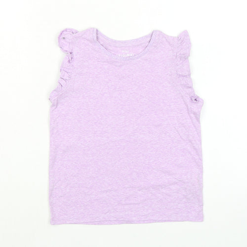 Marks and Spencer Girls Purple Polyester Basic Tank Size 5-6 Years Crew Neck - Ruffle