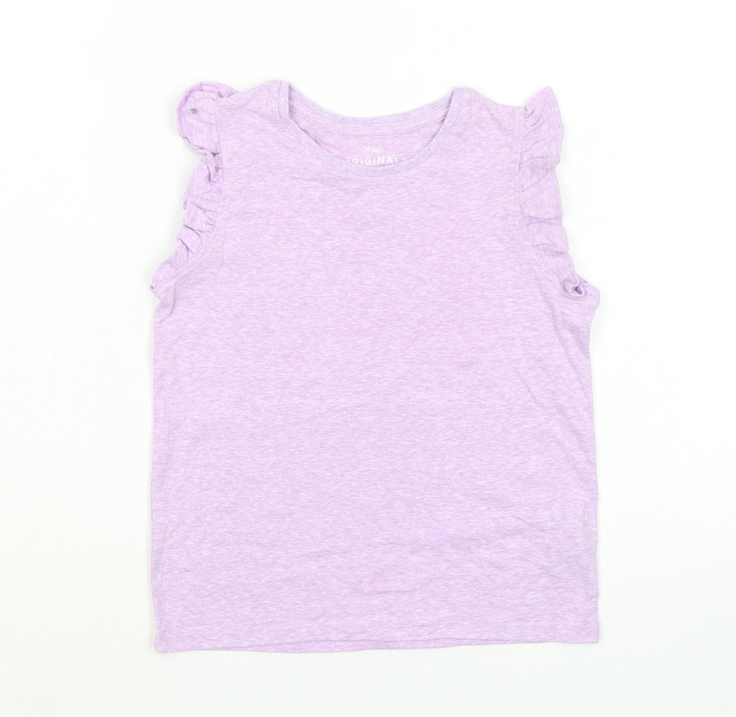 Marks and Spencer Girls Purple Polyester Basic Tank Size 5-6 Years Crew Neck - Ruffle